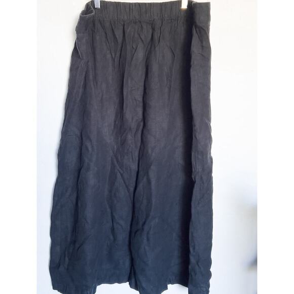 Flax Linen Maxi Skirt Slit Elastic Waist Large Black Lagenlook Prairie Boho - Picture 3 of 6
